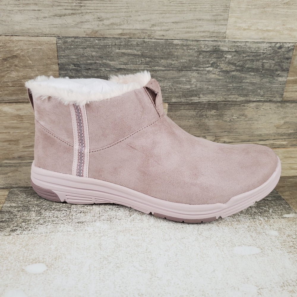 Ryka Amber Womens Booties Boot Sz 11 M Mauve Taupe Suede Faux-Fur Side Zipper